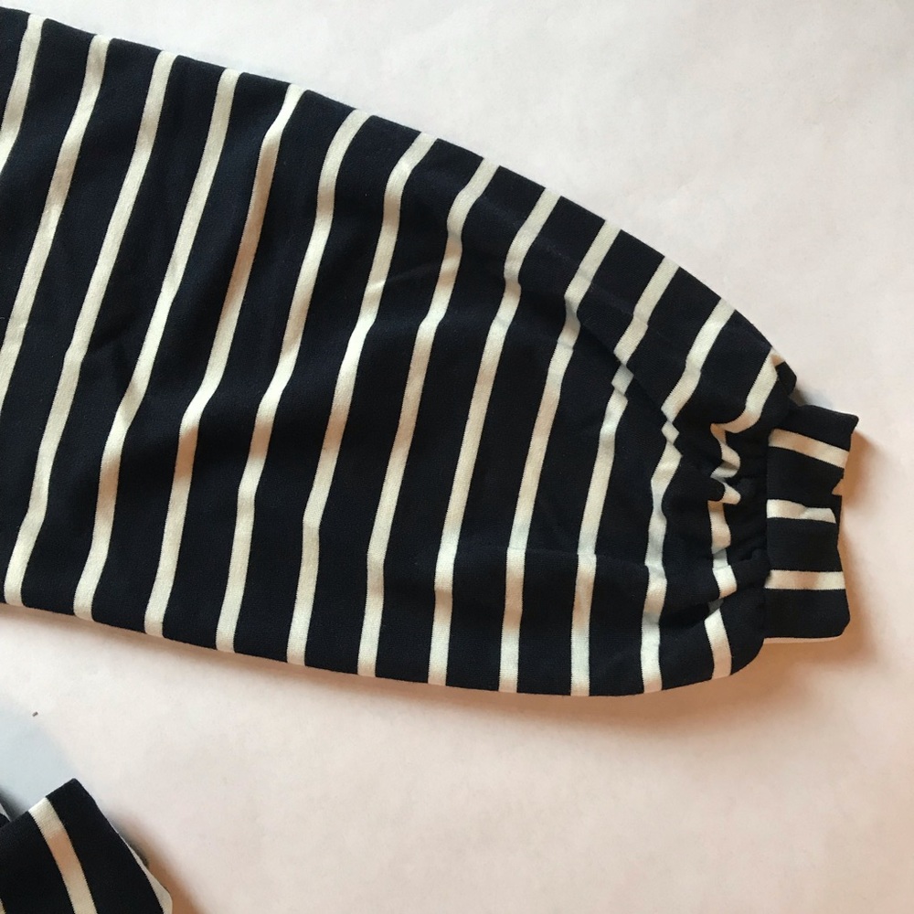 Anne Klein Balloon Sleeves Stripe Top Navy - Picture 4 of 11